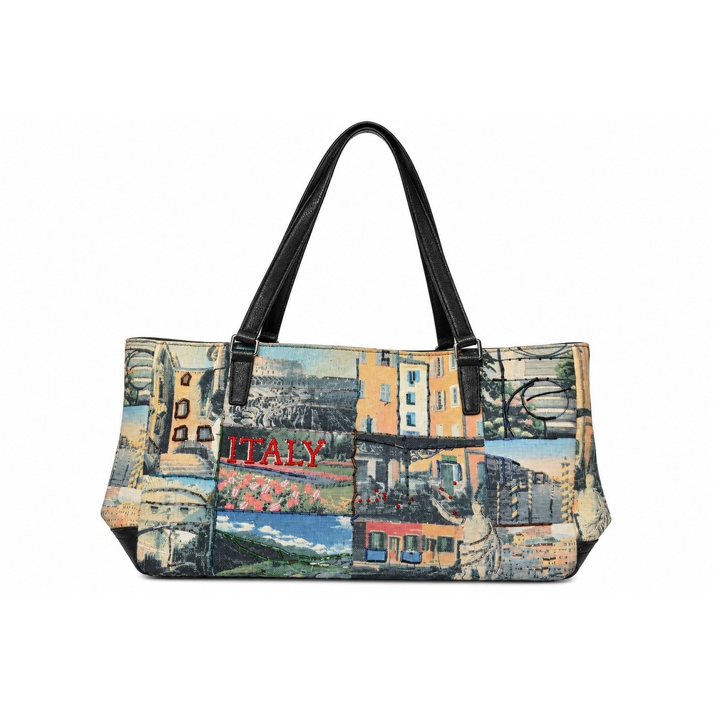 Frankie & Johnnie Italy Tapestry Tote Bag Beaded Embroidered Travel Collage